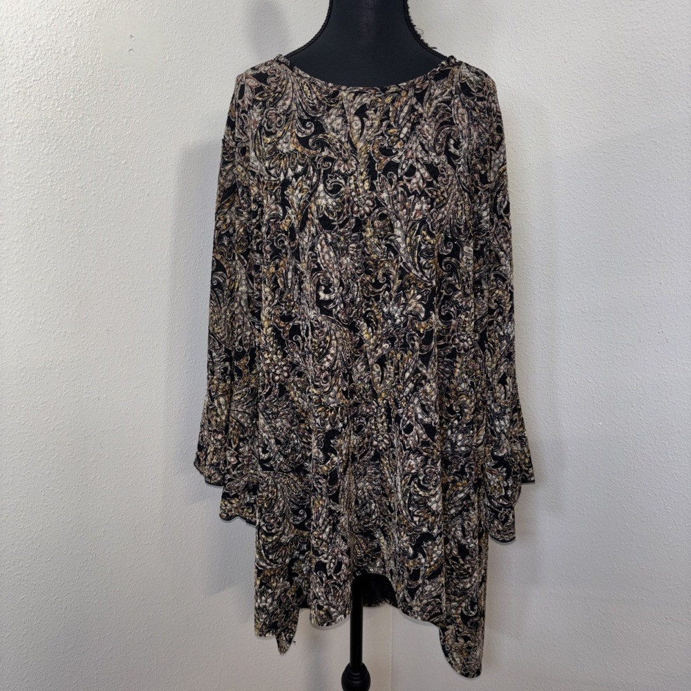 Catherines Blouse Women's 3X Dark Floral Paisley Black Artsy Eclectic Church
